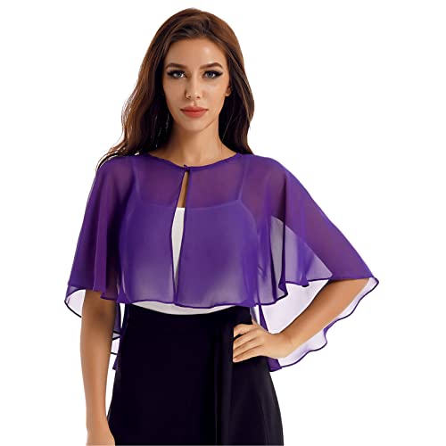 Freebily Femme Boléro Soirée Mariage Strass Asymétrique Châle Boléro de Cérémonie Danse Bal en Mousseline de Soie Écharpe Cardigan Étole Cape Plage Z Violet Taille Unique