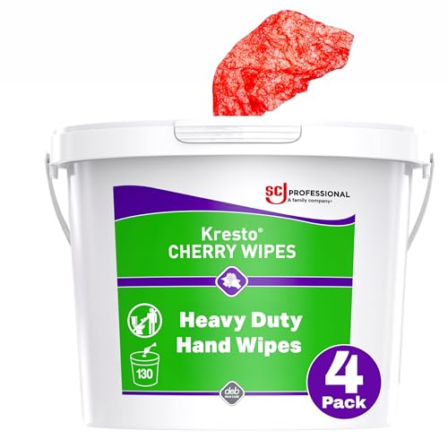 SC Johnson Professional Kresto Cherry Wipes for Heavy Duty Cleaning, 4-Pack of 130-count Buckets, Hand Cleaning Wipes for Mechanics and Other Professional Use