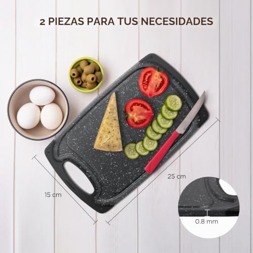 Miniatura 2 de Romon Tabla Cortar Cocina, 2 Tablas De Corte Plástico, Fáciles De Limpiar Y Tabla Antideslizante, 25 X 15 Cm Cutting Board Tablas De Cortar Son Duras Y Durable, Frutas Para Verduras, Carne, Negro