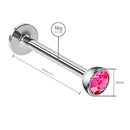Evonix BQLBRT12MMSET-RED Bling Piercing 4Pcs 16G 12Mm Crystal Labret Stud Lip Ring Snake Bite Conch Forward Helix Monroe Tragus Dahlia Marilyn 1/2 thumb #3