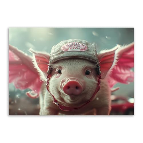 Cochon volant art sur toile pour égayer un mur blanc triste de salon 70x100cm