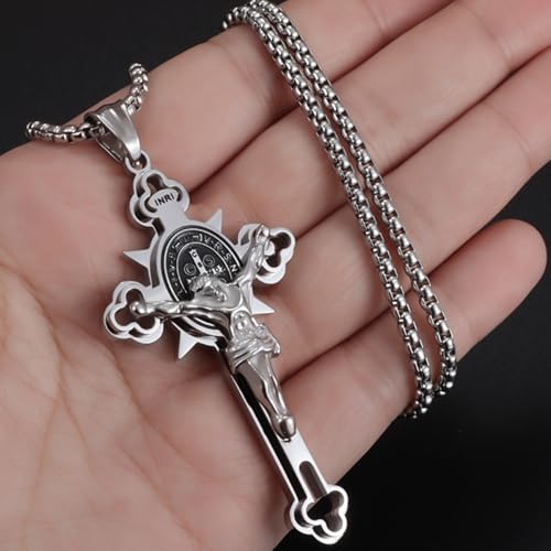 Colar Unissex com Crucifixo e Medalha de São Bento em Aço Inoxidável – Proteção Divina – Acompanha B