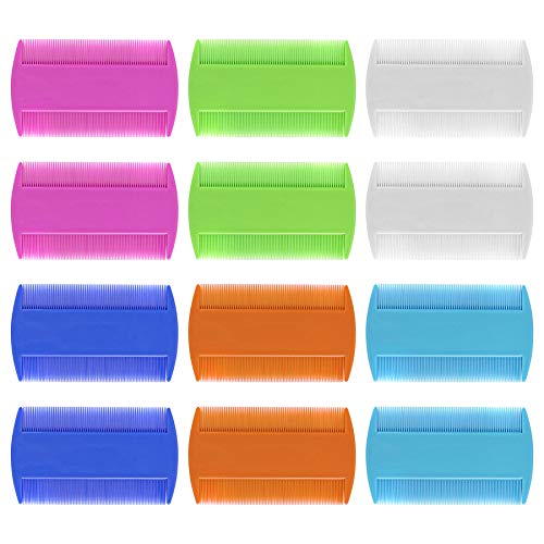 AUEAR, 12 Pack Pet Flea Lice Combs Double Sided Fine Tooth Dogs Cats Grooming Combs Remove Float Hair Tear Marks Tick Removal Tool (6 Colors)