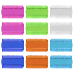 AUEAR 12 Pack Pet Flea Lice Combs Double Sided Fine Tooth Dogs Cats Grooming Combs Remove Float Hair Tear Marks Tick Removal Tool 6 Colors
