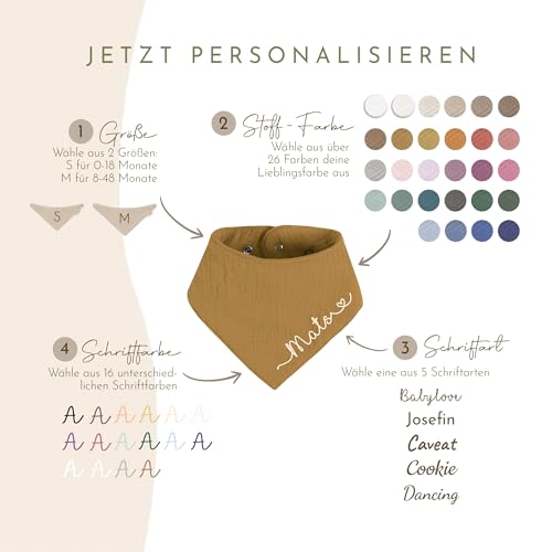 ARTEE Personalisiertes Halstuch Dreieckstuch aus Musselin Gaze 100% Baumwolle für Babies und Kleinkinder in 2 Grössen erhältlich, mit Namens Personalisierung aus OekoTex zertifiziertem Druckmaterial