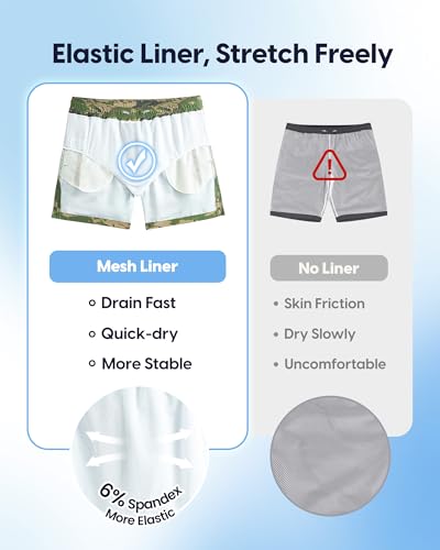 Image of maamgic Mens Swim Trunks 5 Inch with Mesh Lining, Quick Dry Mens Bathing Suit, Swim Shorts for Swimming and Beach