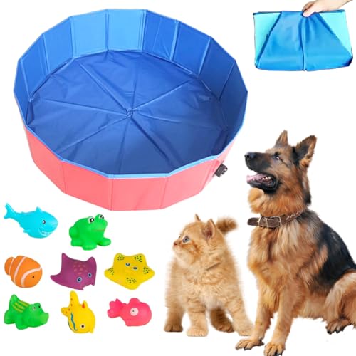 Hausio Piscina plegable para perros, 100 x 30 cm, para gatos, piscina para perros, piscina para perros con juguetes acuáticos para peces, piscina plegable, para gatos y perros, piscina para perros