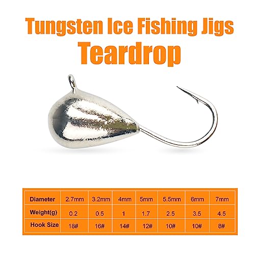 Muunn 25Pack Unpainted Tungsten Ice Jigs Kits,Tear Drop Tungsten Ice Fishing Jigs（5.0Mm） #TOP2