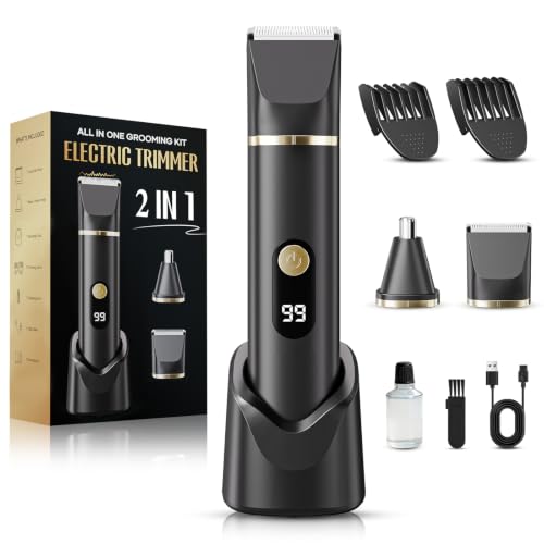 tiovara Beard Trimmer for Men, IPX7 Waterproof Electric Razor Nose Hair Trimmer Hair Clipper, Cordless Mens Electric Shaver Body Groomer with LED Display, 90 Min Runtime, Gifts for Men - image 1