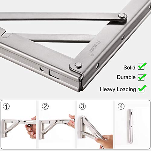 Image of YUMORE Folding Shelf Brackets 16 inch, Max Load: 330lb Heavy Duty Stainless Steel Collapsible Shelf Bracket for Table Work Bench, Space Saving DIY Bracket, Pack of 2