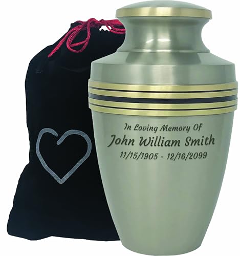 Image of Custom Engraved Momentful Life Metal Adult Cremation Urn - Revere Pewter Cremation Urn - Modern Accents - Silver