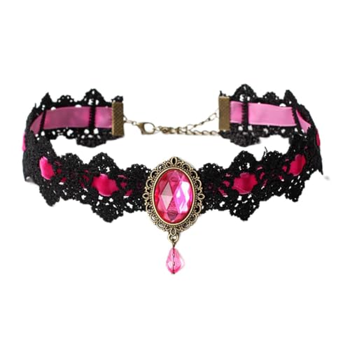 Gothic Lace Choker Necklace with Vintage Crystal Gems - Vampire Bat Design, Perfect for Halloween, Parties & Costumes