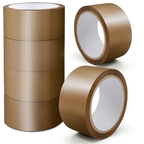 K-MART Cinta de embalaje, 6 rollos de cinta marrón resistente con bajo nivel de ruido, 48 mm x 66 m, cinta adhesiva marrón segura para embalaje de cajas, cajas de mudanza, cinta de embalaje fuerte