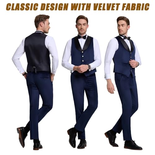 Wehilion Men's 3 Piece Velvet Tuxedo Suit Slim Fit Shawl Collar Blazer for Performances Party Wedding Jacket Vest Pants3