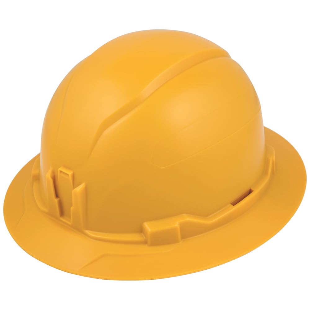 Klein Tools 60489 Hard Hat, Non-Vented Full Brim Style, Padded Self-Wicking Odor-Resistant Sweatband, Tested up to 20kV, Yellow