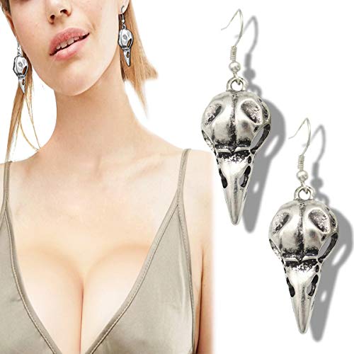 RechicGu Crow Viking Odin Bird Raven Skull Dangle Earrings Skeleton Death Devil Goth Punk Emo Steampunk2