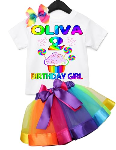 Custom Cupcake Birthday Outfit, Cupcake Rainbow Birthday Shirt 2 pcs Shirt, Hairbow clip You Choose, Girl Birthday Outfit, Any Age and Name Personalized Birthday Set, Baby Tutu Set. great for a tutu