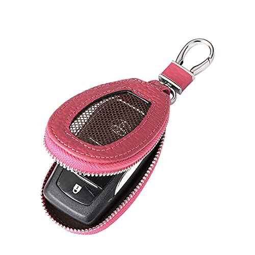 VSLIH car Key case Key fob Cover，Genuine Leather Key fob Holder for car Universal Key Bag Zipper Protective Cover Wallet Keychain