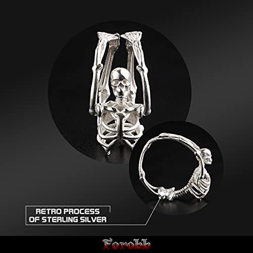 Skull Ring 925 Sterling Silver Handcrafted Gothic Rock Punk Diablo Vintage Cocktail Party Biker Retro [Skeleton 60028] - Light Silver3