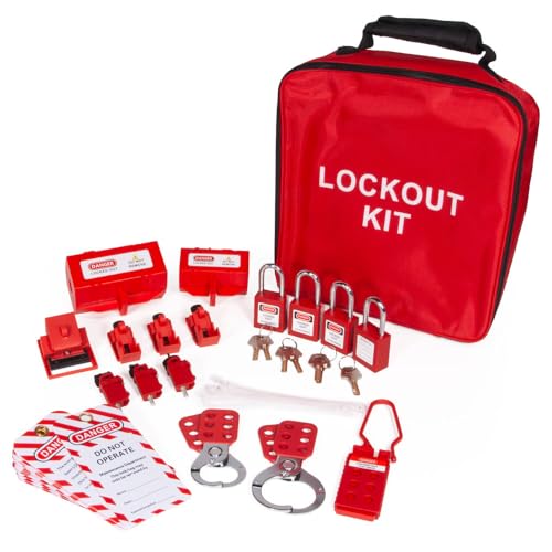 Comprehensive Electrical Safety Lockout Tagout Kit - Includes Clamp-On Circuit Breaker Lockout, Group Lockout Hasps, Safety Tags & Universal Multi Pole Breaker in Case - Essential Loto Kits Accessory