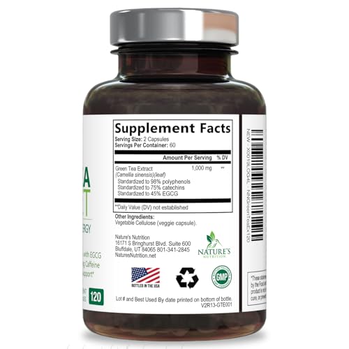 Green Tea Extract 1000 mg Per Serving - 3X Strength Green Tea Pills with 45% EGCG & 98% Polyphenols for Natural Energy - Vegan Antioxidant Herbal Supplement for Heart Support - 120 Capsules