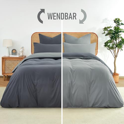 Duvetnova Bettwäsche 155x220 2teilig Grau/Hellgrau Bettwäsche-Sets Microfaser ÖKO-TEX Wendebettwäsche 155 x 220… – Ansicht 4