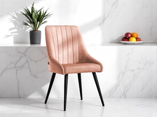 Image of Finch Fox Morris Velvet Dining Chair for Living Room, Bedroom, Home Office with Black Metal Legs in Peach Color