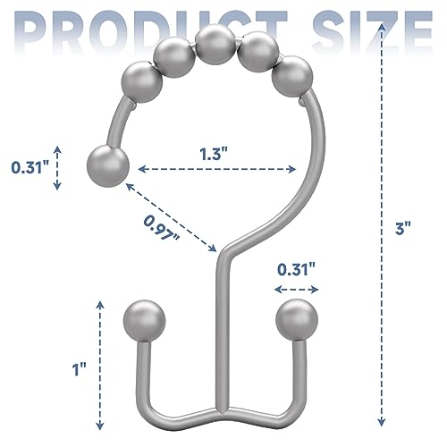 Titanker Shower Curtain Hooks Rings, Rust-Resistant Metal Double Glide Shower Hooks for Bathroom Shower Rods Curtains, Set of 12 Hooks - Space Silver by Titanker - Image 6