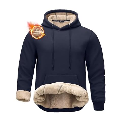 Pudolla Pullover Hoodie Men Winter Thermal Fleece Hoodies Mens Soft Fleece Hooded Sweatshirts with Kangaroo Pocket(navy M) Cover