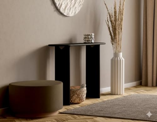 Image of Furniture Modern Solid Wood Console Table with Rounded Edges, Natural Finish, Minimalist Scandinavian Style Entryway Furniture (Style 1, Black, 140x30x80 cm)
