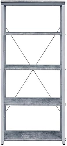 Miniatura 7 de Acme Jurgen - Estantería rectangular de 5 niveles de madera, color gris y plateado