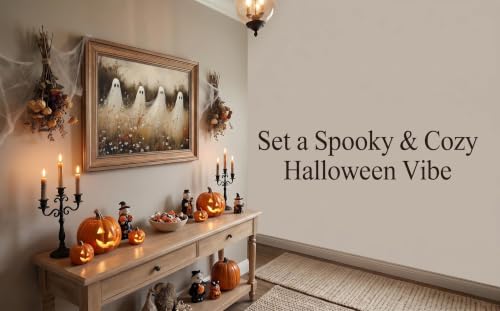 NITERNY ART Framed Vintage Halloween Canvas Wall Art, Funny Cute Ghosts in Wildflower Meadow Painting Print, Rustic Spooky Fall Aesthetic Decor for Living Room, Bedroom, Farmhouse Home, Ready to Hang (12"L x 9.5"W) - image 2