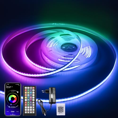 Macchiatto COB LED Streifen, 5m LED Streifen Bluetooth RGB LED Band mit Fernbedienung, Musik Sync, Timer-Einstellung Dimmbar COB LED Stripes Geeignet für TV-Hintergrundbeleuchtung,Zimmer Party