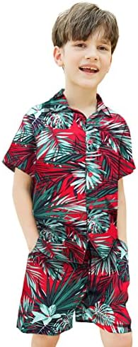 COOFANDY Toddler Boys Hawaiian Vacation Beach Sets Kids Short Sleeve Button Down Printed Shirts 4-5T