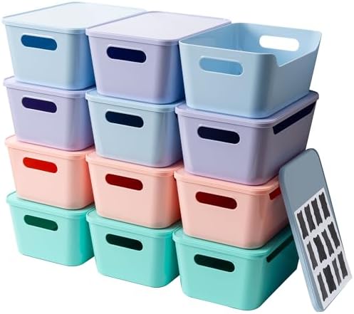 Tiawudi 12 Pack 4.5L Storage Bins with Lids, Plastic Storage Bask...