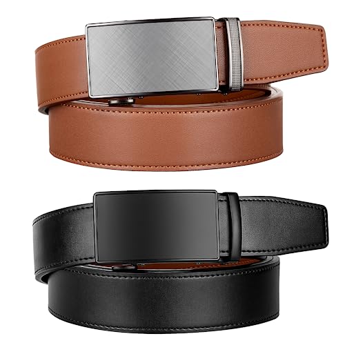 Image of Zitahli Leather Ratchet Belt for Men - 2 Pack Mens belt,Customizable Fit | Everyday Men Dress Pants Belt,Casual Occasion,Classic Style,Gifts for Men on Birthday,Anniversary,Father's Day,and Christmas