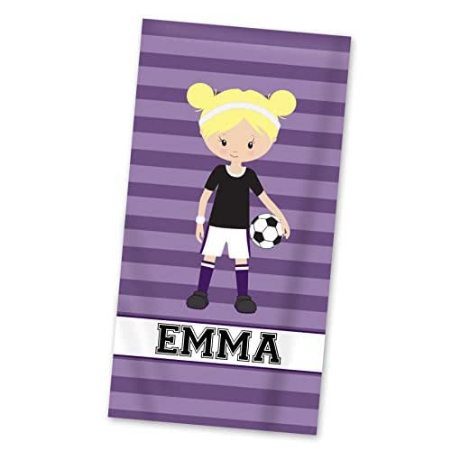 Soccer Beach Towel Purple Soccer Girl Personalized Name Light Weight Pool Towel