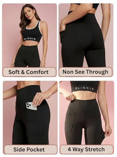 Image of BLINKIN Flared Gym Pants for Women's Workout - The Ultimate Yoga Pants | Workout Lowers | Gym Track Pants for Women with Side Pockets (4830)