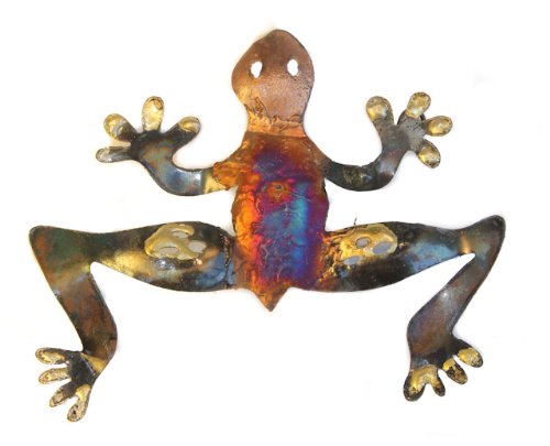 Rana multicolore in metallo riciclato da parete 18 cm di larghezza, commercio etico e realizzato a mano in rame e latta per Tumia in Messico