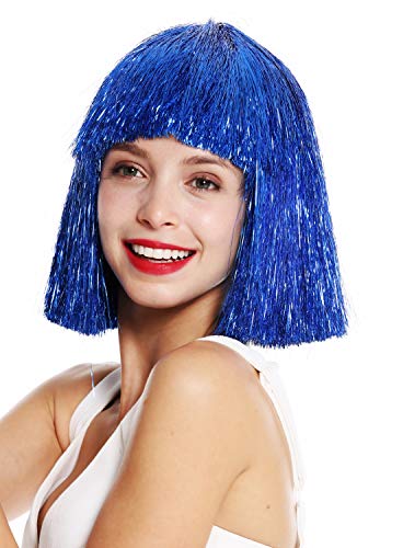 WIG ME UP - VK-42-TN16 quality women's wig sleek fringe shoulder length blue tinsel glitter, Neon blue (TN16), Length: approx. 40 cm - Image 3