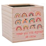 CREATCABIN Plant Cube Appreciation Gift Square Wood Planter Box Small Rustic Rainbow Flowerpot Home Decor for Garden Indoor Outdoor Plants Teacher Parents Gift 3 x 3 Inch-Thank You For Helping Me Grow