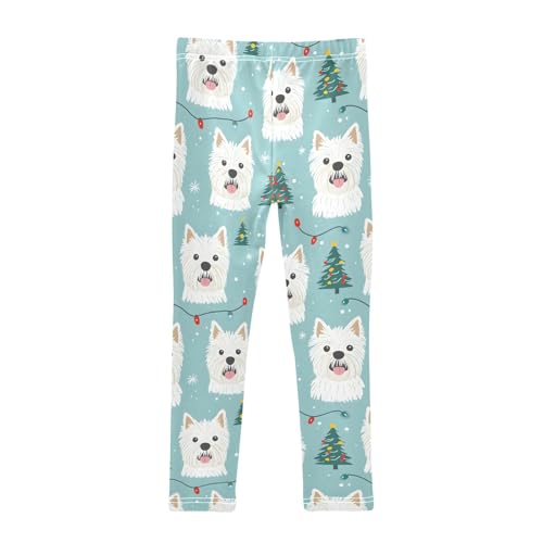 Christmas Cute White Dog Girls Leggings Ultra Soft Compression Yoga Gym Pants for Kids 4-10T2