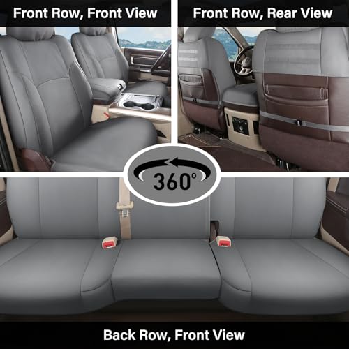 Image of Coverado Chevy Silverado Oxford Seat Covers Full Set, Fit for 2014-2018 1500, 2015-2019 2500HD 3500HD Chevy Silverado GMC Sierra Crew Double Extended Cab (Flat Front&Curved Rear, Gray)