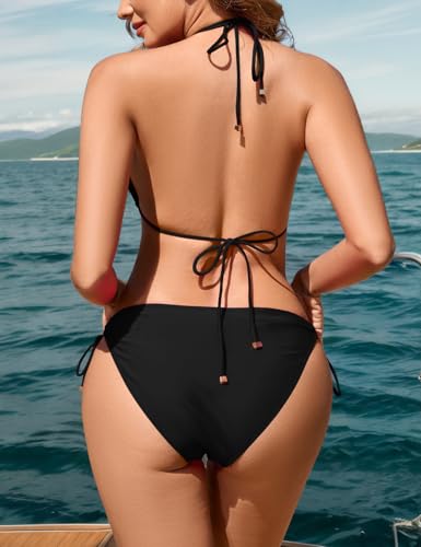 Zilcremo Women Two Piece Bikini Swimsuit Double Strap Cheeky Bathing Suit Halter String Bikini Sets3