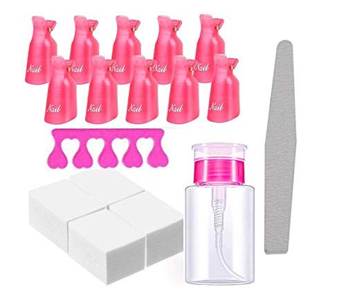 Gel Nail Polish Remover Set 1000PCS Nail Wipes Cotton Pads With 1PCS Push Down Pump Dispenser Bottle Nail Tip Clips Sponge Finger Separatorfor Professional Nail Remover (Color 2)