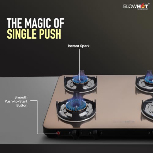 Image of BLOWHOT Crystal 4B Gas Stove | Stainless Steel Top | Push Button Auto Ignition Gas Stove Powered by Battery | Warranty - 2 Year on Product | 5 Years on Burner and Gas Valves