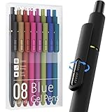 JIMMIDDA 8Pcs Blue Gel Pens - 0.7mm Medium Point Blue Ink Pens | Smooth Writing - Quick Drying Retractable Pen for Men Women (Vintage - 8Pcs)
