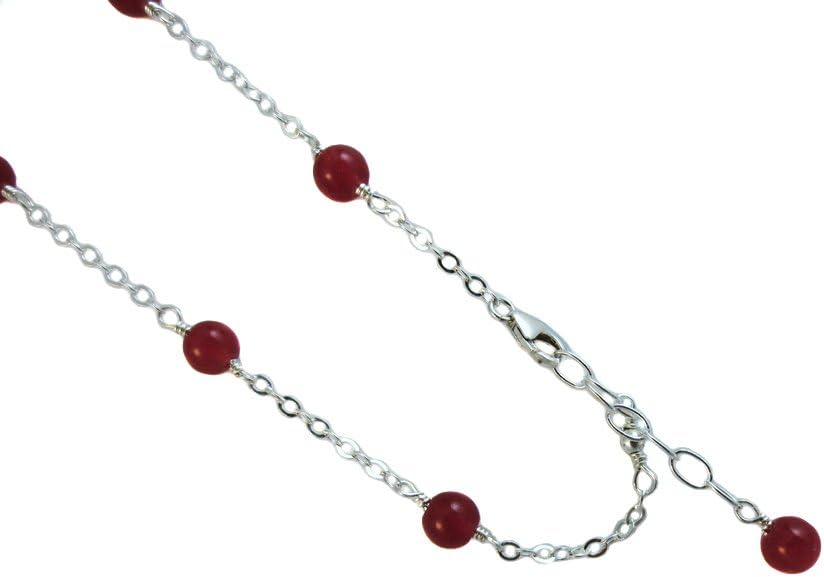 JOSCO Simulated Red Agate with .925 Sterling Silver Anklet, Bracelet. 7,8,9,10,11,12,13 Inches
