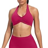 Aoxjox Women's Workout Sports Bras Fitness Taylor Scrunch Halter Bra Yoga Crop Tank (Rose Red, X-Small)