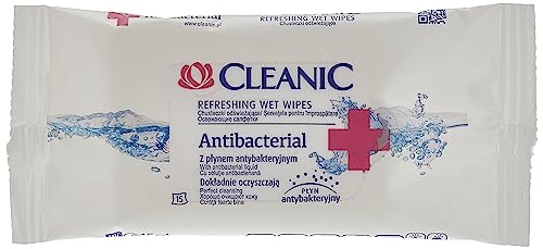 CLEANIC Antibacterial Wipes, Pack of 15 - Personal Hygiene, Skin Cleaning and Sanitizing